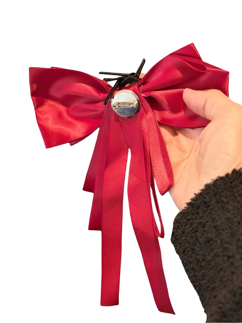 Oversized Red Satin Bow Brooch | Coquette Statement Jewelry | Runway Inspired - Picture 5 of 5